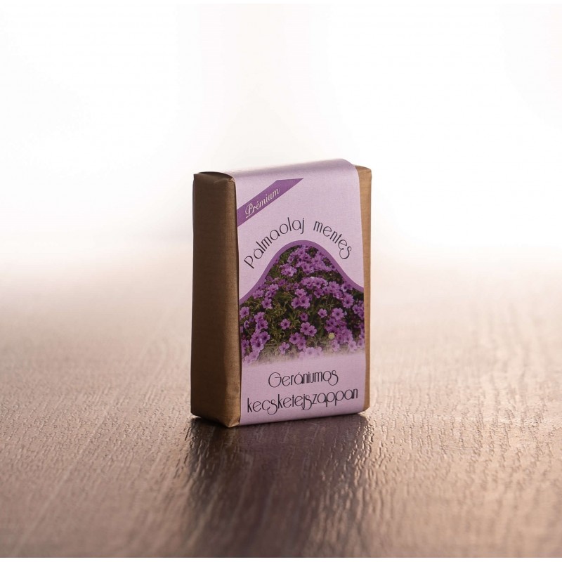 Pálmaolaj mentes Gerániumos kecsketejszappan - kézműves (100 g)
